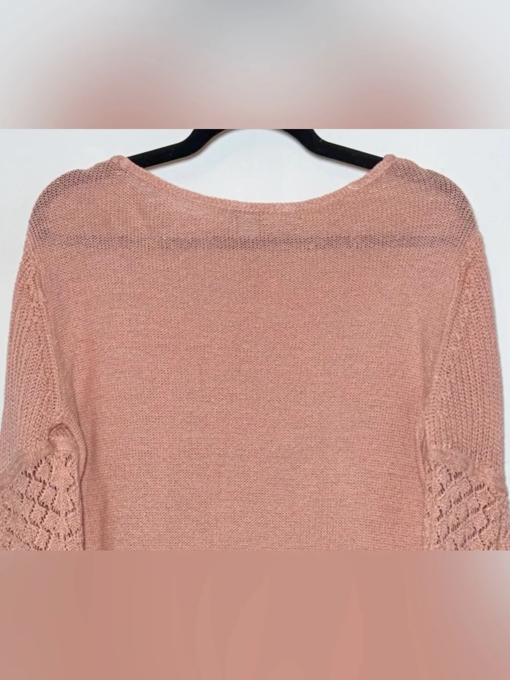 Sundance Pink Linen Blend Open-Knit Bell Sleeve Sweater Top, Size Medium
